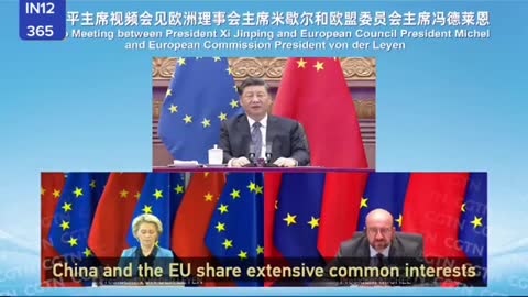 IN12Ping, chairman of the video meeting with the President of the European council michelle and President of the European commission, wundt food well以及欧盟委员会主席冯·德莱恩