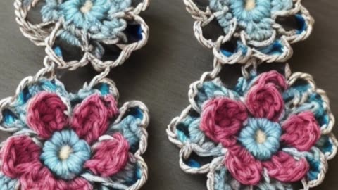 Silver earring with small multi-colored crochet...