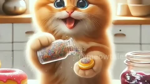 Cute cat eating donut 🍩