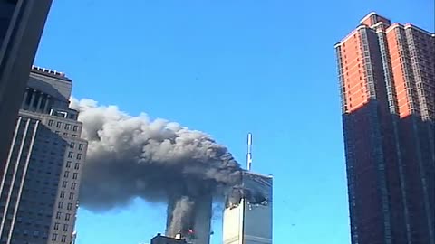 Close up WTC1 Burning and WTC2 Impact Fireball