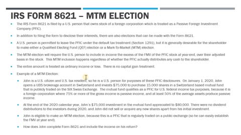 How to Complete IRS Form 8621 - Mark to Market (MTM) Election