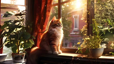 Cozy Afternoon Spring Jazz 🌸🍃 Cat & Plants Ambience Relaxing Instrumental Background Music #Jazz