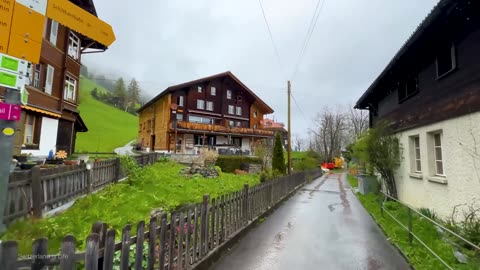 Enchanting Rain Walking Tour in Gimmelwald, Switzerland | ULTRA HD HDR 60 FPS
