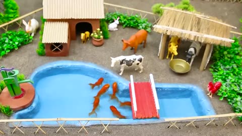 DIY making Farm Diorama with mini House for Cows_ mini bridge _ diy Lake Supply Water in village _3