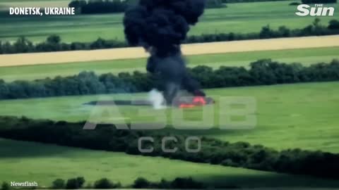 Huge fireball explosion as Russian helicopter gunship is DESTROYED by Ukraine forces in Donetsk