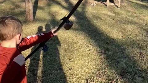7 year olds 1st shot with new longbow