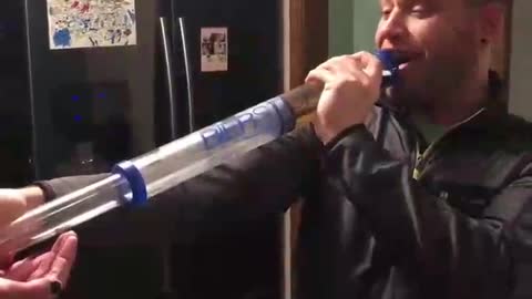 Guy shoots a beer gun into his mouth, it explodes