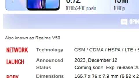 Realme V50s 5G with 6.72 inch Display, 13 MP Camera, 6/8 GB RAM 128/256 GB ROM
