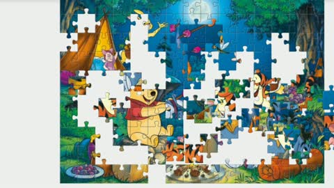 Puzzle. Winnie the Pooh with friends at a night party.