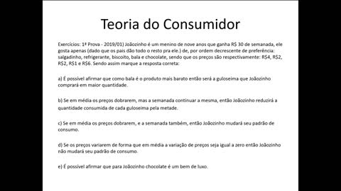 Microeconomia 061 Teoria do Consumidor Exercícios