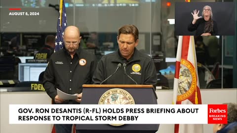 FL Gov. Ron DeSantis Holds Press Briefing On Tropical Storm Debby