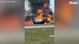Horror plane crash in Florida as jet smashes into cars during emergency landing