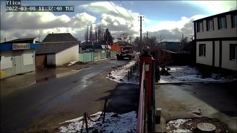 Russian tanks move through the city of Snigirovka in the Nikolaev region.