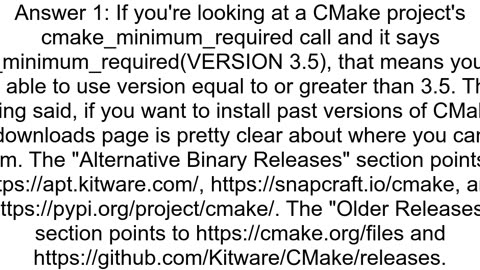 Confused about CMake versions need CMake 35 but CMake39s site can only find CMake 327