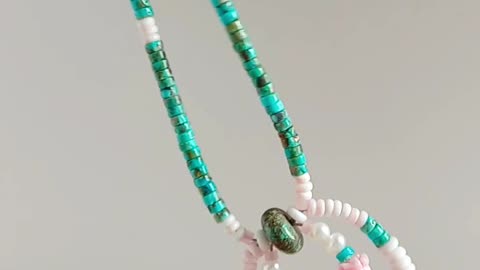 Beautiful Pearl with Natural turquoise tube beads and pink Princess spiny oyster jewelry 06