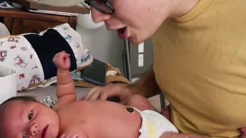 Baby goes to the bathroom right after dad changes diaper