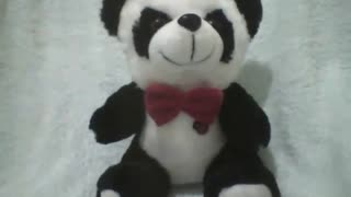 Lindo panda de pelúcia branco e preto de gravata vermelha, há uma joaninha! [Nature & Animals]