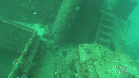 Truk Lagoon SCUBA small tank on deck of Nippo Maru