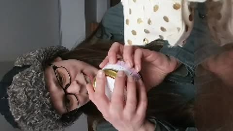Girl unboxing a box