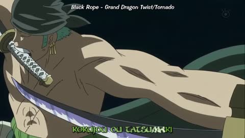 One Piece – Zoro uses “Santouryuu Kokujou ou tatsumaki” against fishmen