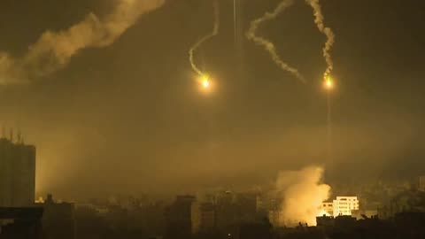 Flares And Bombs Light Up Sky Over Gaza