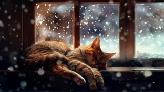 Snowy Sill Serenity with a Purring Cat 🐈 | Asmr For Sleep And Relaxation 🌙 🌟