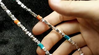Natural turquoise and orange spiny oyster beads with faceted Amazonite beads 925 silver