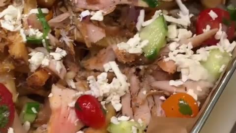 Plate chicken Shawarma with Potato and salad and sauce