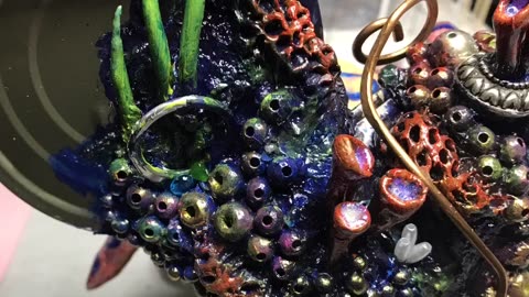 Blue ring octopus art sculpture mixed media process