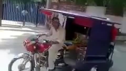 Very Amazing And Funny Pakistani Rikshaw Bike Stunt On Road Official in HD very funny videos_360p