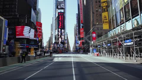 New York. March 27 2020. Virtually Empty Times Square and Midtown streets due to Coronavirus