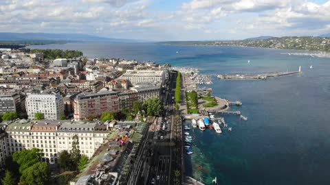 Drone Footage of an Ocean and Buildings