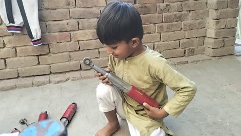 Cute Punjabi Baby Mechanic Playing at Home