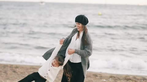 Mother and Kid at Beach