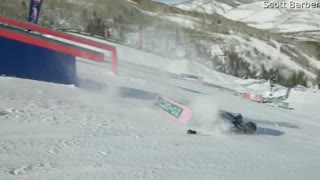 Snowboarder Suffers Heavy Slam during Practice