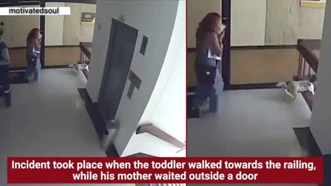 Mother saves toddler from falling off building stairwell