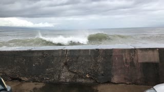 Huge Waves Breaks Over Wall