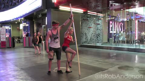 Giant magic straw prank on Las Vegas Strip