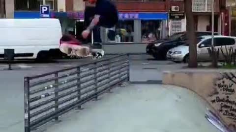 Happy skateboarding in the park