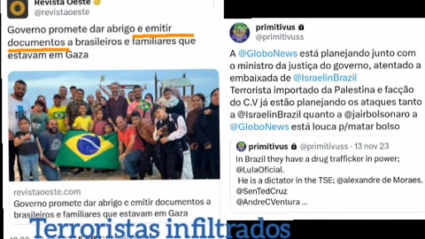 O plano da Globo, Lula e Dino foi antecipar. Os brasileiros que aínda estão em Gaza viram, os que chegaram no Brasil têm terroristas infiltrados a lógica é causar atentados e por a culpa em Bolsonaro, dizendo que foi ele que trouxe.