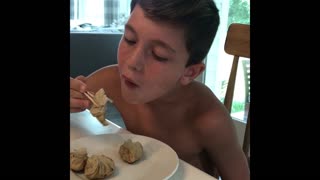 Tucker making dumplings