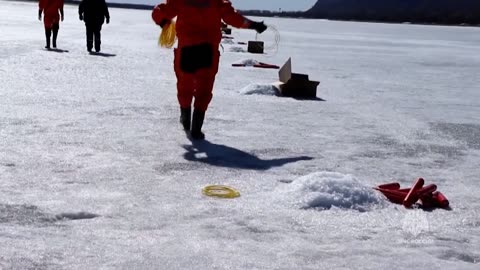 Experts Blast Frozen River Surface To Prevent Flooding