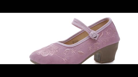 Women Cotton Linen Embroidered Hanfu Shoes Retro Block High Heels