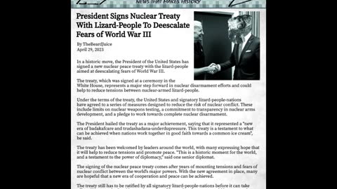 President Signs Nuclear Treaty With Lizard-People To Deescalate Fears Of World War III