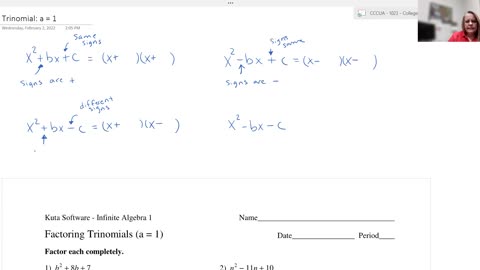 Factoring Trinomials where a=1