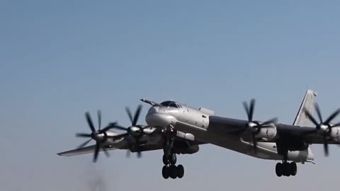 Russian Strategic Bomber - Tupolev TU 95 in the air today over Black Sea