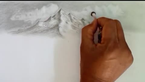 Pencil drawing landscape scenery/ Snow mountain landscape drawing with pencil
