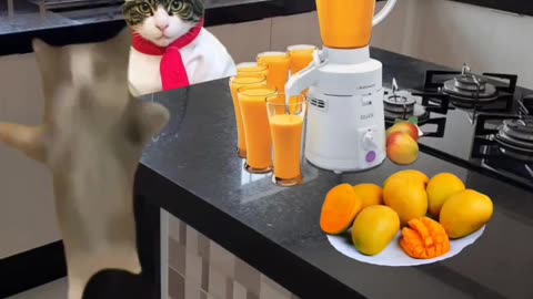 Funny Cat drinking mango juice | Funny video