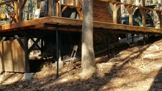 Landscape timber cabin porch extension