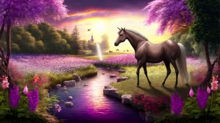 RELAXATION Magical Unicorn Dreamscape 1 Hour of Piano Music - Babbling Brook Sounds with AI Artwork